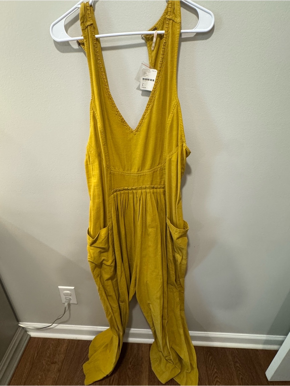 Free People Mustard Yellow Relaxed V-Neck Jumpsuit